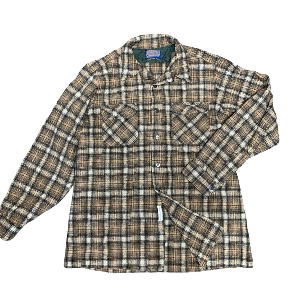 Pendleton Brown Tan Black Plaid Casual Button-Down Shirt